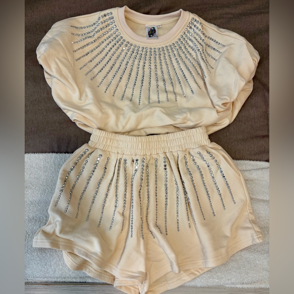 QUEEN OF SPARKLES Cream Embellished Two-Piece Set